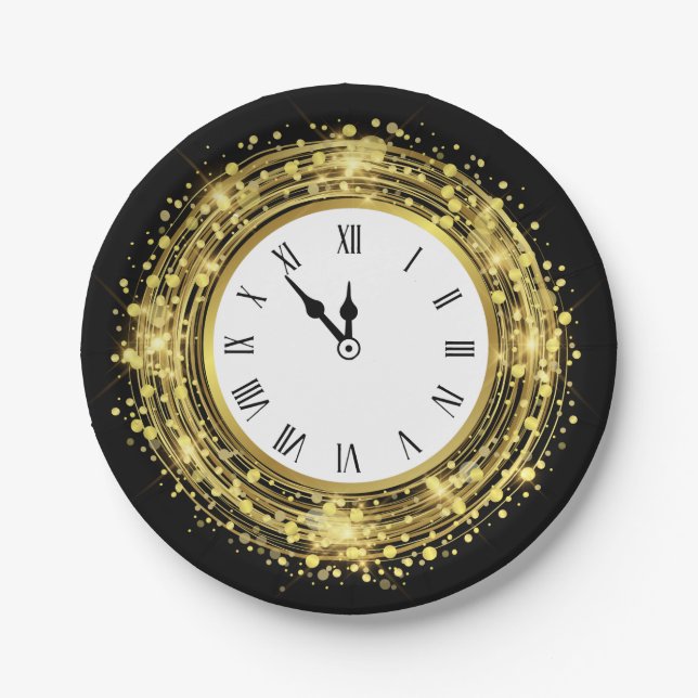 Silvester Glitzer Confetti Pappteller (Vorderseite)