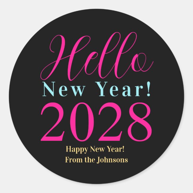 Silvester glücklich Neues Jahr schwarz heiß rosa Runder Aufkleber (Vorderseite)