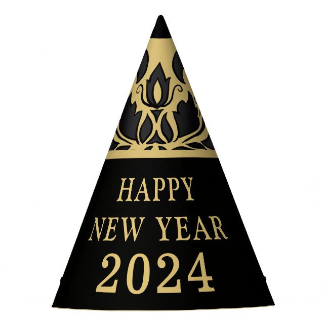 Silvester Gold Black Damask Party Hat Partyhütchen (Vorderseite)