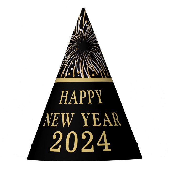 Silvester Gold Black Happy New Year Party Hat Partyhütchen (Vorderseite)