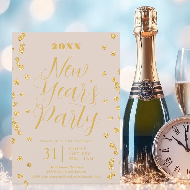 Silvester Gold Glitzer Confetti Champagne Einladung (New Years Eve Gold Glitter Confetti Champagne Invitation)