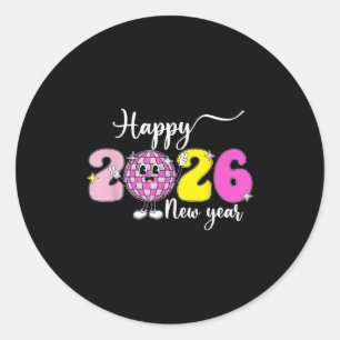 Silvester Hallo 2026 Frohes Neues Jahr 2026 Disco Runder Aufkleber