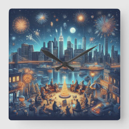 Silvester in New York City Quadratische Wanduhr