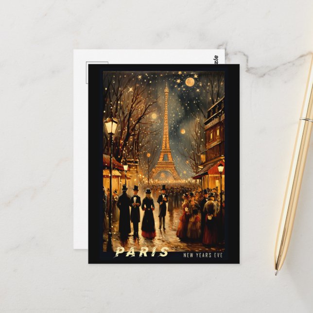 Silvester in Paris Postkarte (Vorderseite/Rückseite Beispiel)