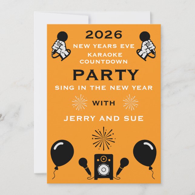Silvester Karaoke Countdown Einladung (Vorderseite)