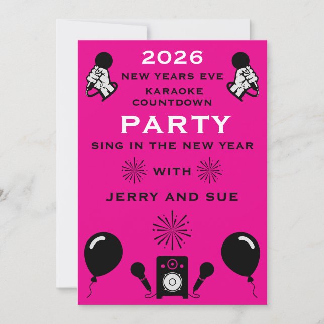 Silvester Karaoke Countdown Einladung (Vorderseite)