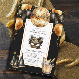 Silvester Masquerade Party Gold Black Glitzer Einladung