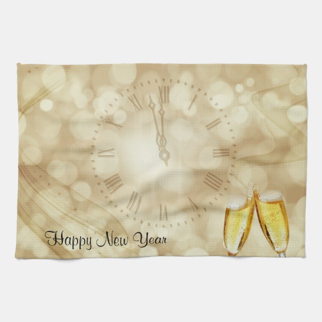 Silvester mit Champagnergläsern  Geschirrtuch (Horizontal)