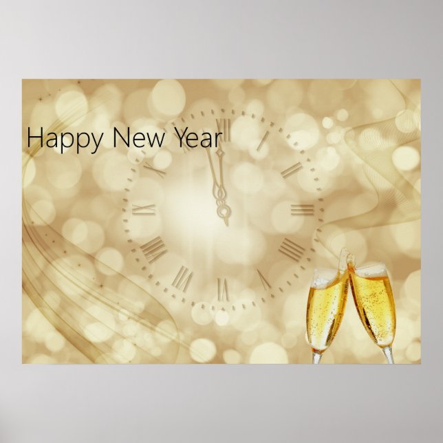 Silvester mit Champagnergläsern  Poster (Vorne)