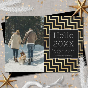 Silvester Modern Schwarz Gold Chevron Foto  Feiertagskarte