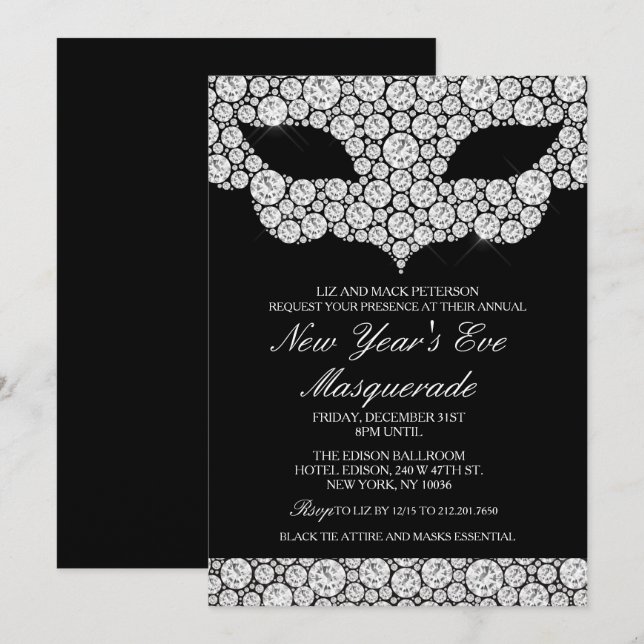 Silvester NYE Masquerade Party Einladung (Vorne/Hinten)