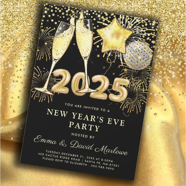 Silvester Party 2025 Gold Black Modern Einladung (Von Creator hochgeladen)