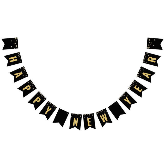 Silvester Party Black Gold Glitzer Confetti Wimpelkette (Alle)
