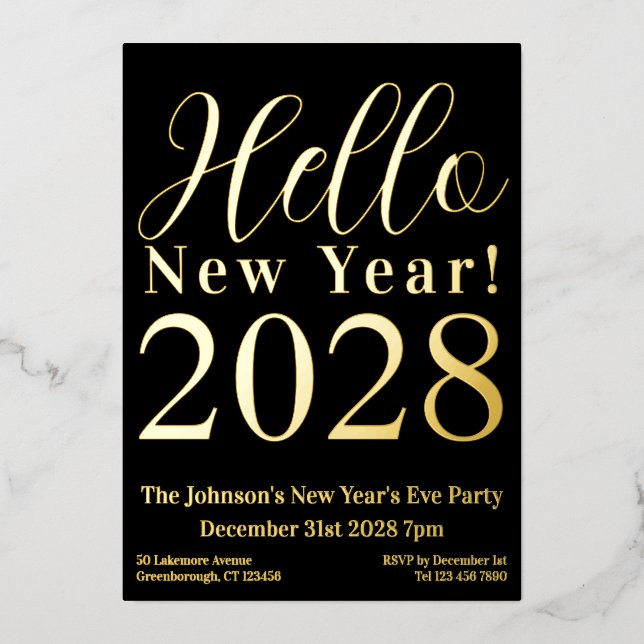 Silvester Party Black Real Gold Folieneinladung (Vorderseite)