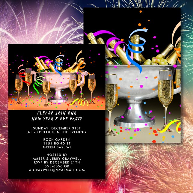 Silvester Party bricht schwarzen Hintergrund Einladung (New Year’s Eve Party Spirits Black Background Invitation)