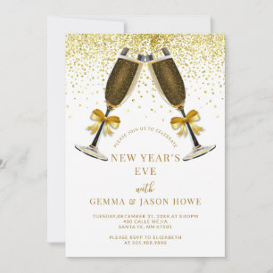 Silvester Party Champagne Toast Gold Confetti Einladung