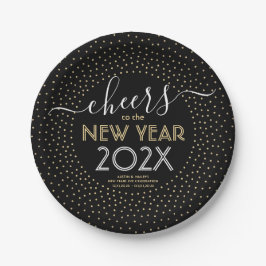 Silvester Party Cheers Black and Gold Confetti Pappteller