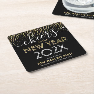 Silvester Party Cheers Black and Gold Confetti Rechteckiger Pappuntersetzer