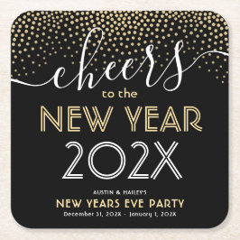 Silvester Party Cheers Black and Gold Confetti Rechteckiger Pappuntersetzer