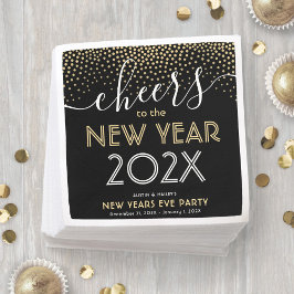 Silvester Party Cheers Black and Gold Confetti Serviette