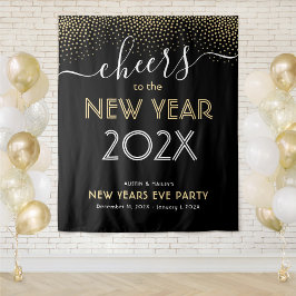 Silvester Party Cheers Black and Gold Confetti Wandteppich