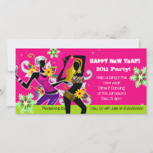 Silvester Party Fotokarte tanzen rosa