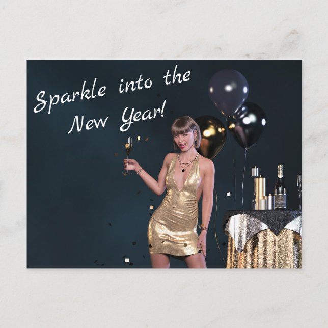 Silvester Party Girl in Sequel Dress Postkarte (Vorderseite)