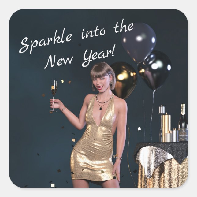 Silvester Party Girl in Sequel Dress Quadratischer Aufkleber (Vorderseite)
