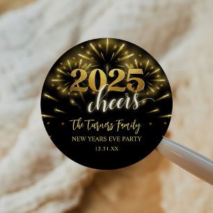 Silvester Party Gold & Black Runder Aufkleber