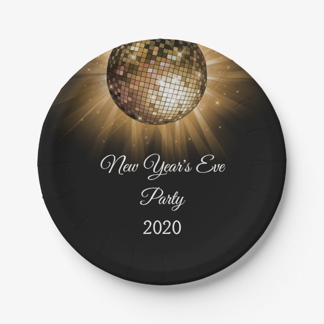 Silvester Party Gold Disco Ball Pappteller (Vorderseite)