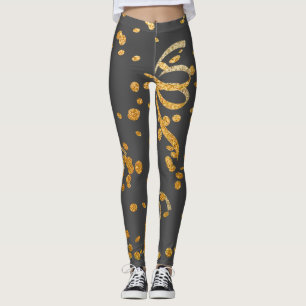 Silvester Party Grau Gold Glitzer Confetti Leggings