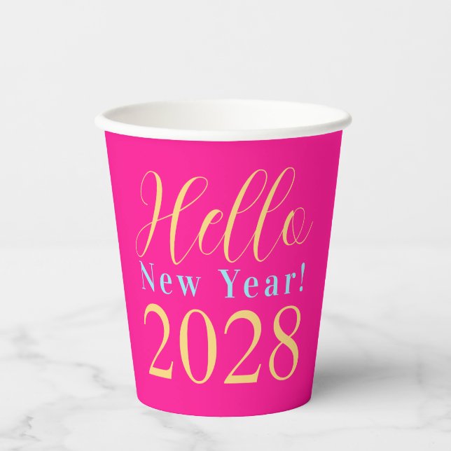 Silvester Party Hot Pink Gold Party Pappbecher (Vorderseite)