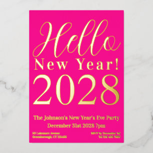 Silvester Party Hot Pink Real Gold Folieneinladung