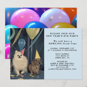 Silvester Party Hunde und Ballons Einladung