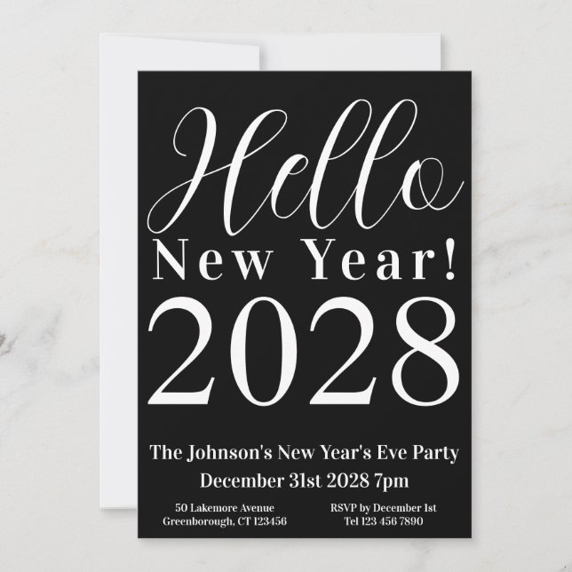 Silvester Party Klassik Schwarz und Weiß Einladung (Vorderseite)