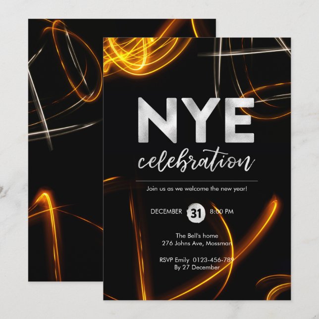 Silvester Party Lichtfunkler Einladung (Vorne/Hinten)