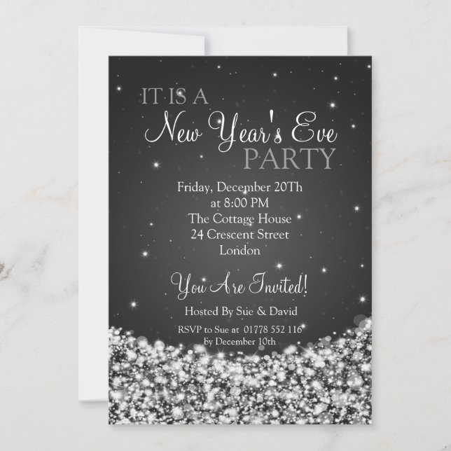 Silvester-Party-Nachtschein-Schwarzes Einladung (Vorderseite)
