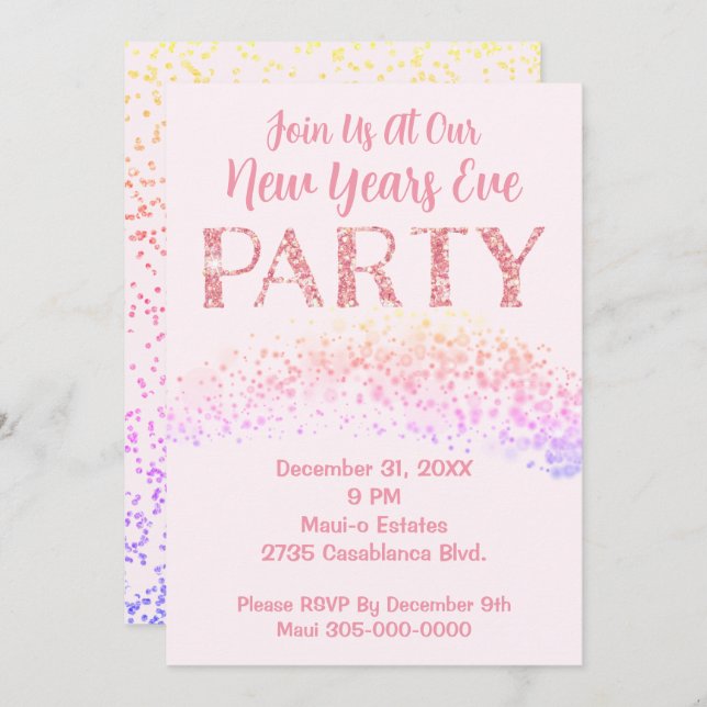 Silvester Party Rosa Thema Einladung (Vorne/Hinten)