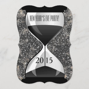 Silvester Party Schwarze Glitzern-Stundenglas Einladung