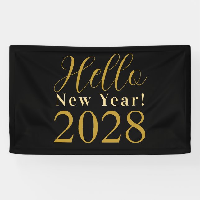 Silvester Party Schwarzes Gold Banner (Horizontal)