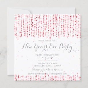 Silvester Party Star Confetti Rot Einladung