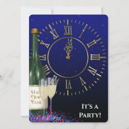 Silvester Party Uhr und Champagner Einladung