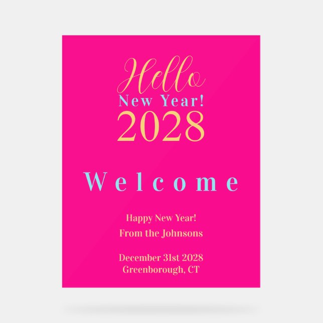 Silvester Party - Willkommen Acrylschild (Vorderseite)