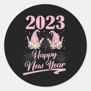 Silvester Py Supplies 2023 Gnome Happy New Yea Runder Aufkleber