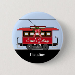 Silvester Red Tram Trolley Streetcar Button