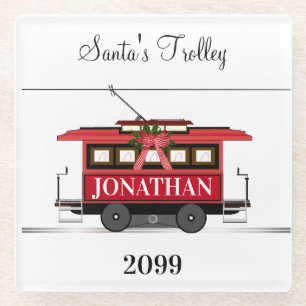 Silvester Red Tram Trolley Streetcar Glasuntersetzer