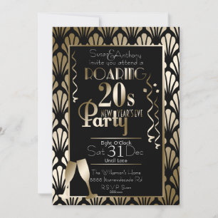 Silvester Roaring 20er Art Deco Gold Einladung