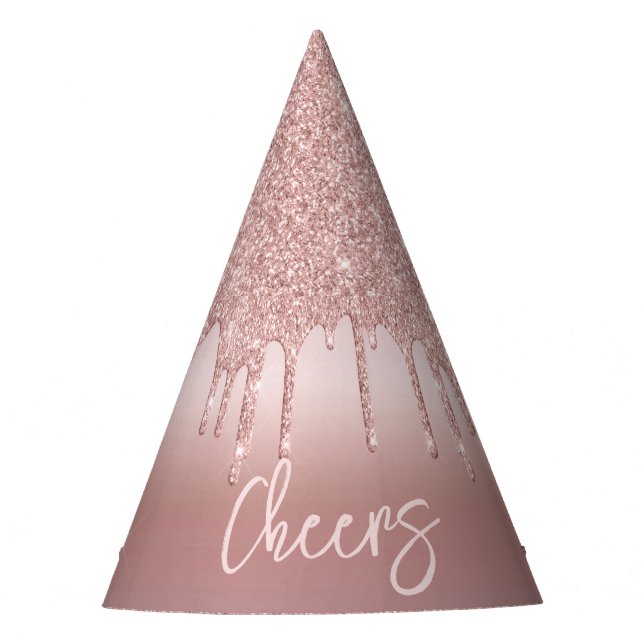Silvester Rose Gold Glitzer Tropfen Partyhütchen (Vorderseite)