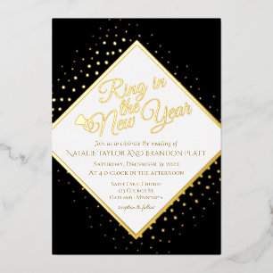 Silvester Schwarz und Gold Glitter Hochzeit Folie Folieneinladung