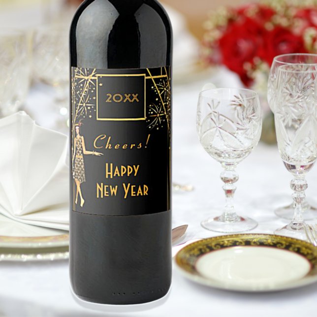 Silvester schwarzes Gold der 1920er Jahre Feuerwer Weinetikett (Von Creator hochgeladen)